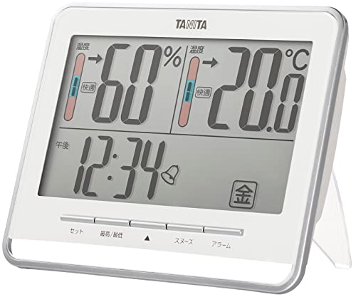 タニタ 時計 デジタル 大画面 ホワイト 温度 湿度 快適レベル 表示 カレンダー アラーム スヌーズ 機能 置き時計 掛け時計 両用 送料 無料