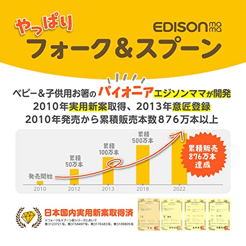 EDISONmamaエジソンママ フォーク&スプーン 幼児食期 1歳半頃~ マンゴー&ピーチ ケース付き 送料　無料