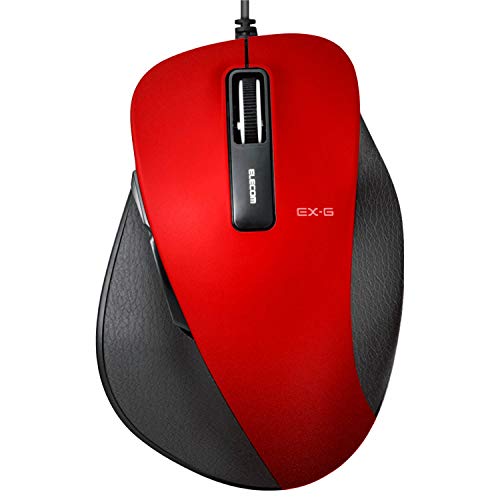エレコム マウス 有線 Lサイズ 5ボタン 戻る・進むボタン搭載 BlueLED 握りの極み レッド MXGL10UBRD 送料　無料