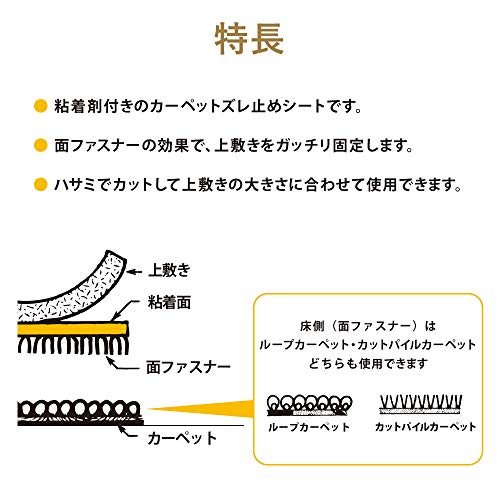 ニトムズ カーペットオンカーペット ずれ防止 固定シート 100mm×100mm 4枚入 T2690 面ファスナー [3]