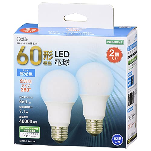 オーム電機 LED電球 E26 60形相当 昼光色 全方向 2個入 LDA7DG AG52 2P 064709 OHM 送料 無料
