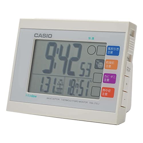 CASIOカシオ 目覚まし時計 電波 デジタル 生活環境 温度 湿度 カレンダー 表示 ホワイト 8.8 11.6 7.1cm DQL 送料 無料
