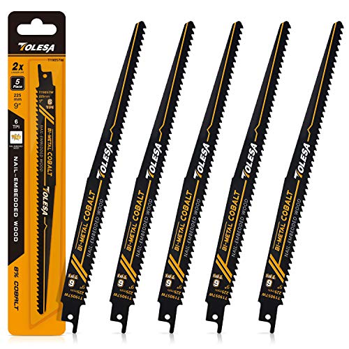 レシプロソー替刃 6山 225mm バイメタル コバルト ネイル埋め込み木材切削 セーバーソーブレード 5枚入れ… 送料　無料