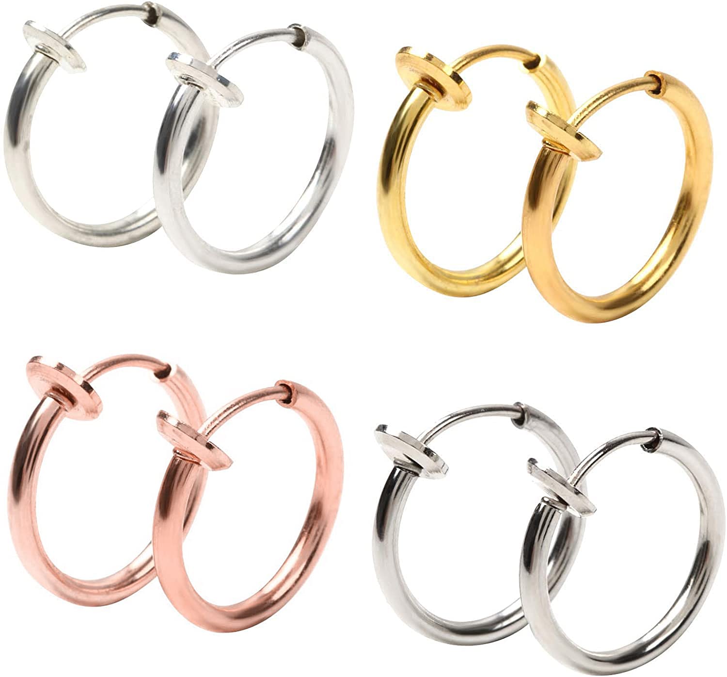 フェイクピアス 4色 セット フープ イヤリング イヤーカフ メンズ 収納 ポーチ 付 ユニセックス4色セット 送料 無料