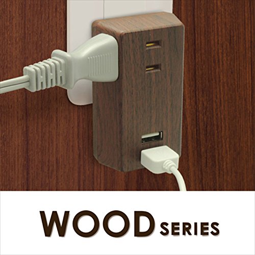 トップランドTOPLAND 3個口 コンセントタップ & USB充電 2ポート 急速充電2.4A 合計1400Wまで ダークウッド M 送料　無料