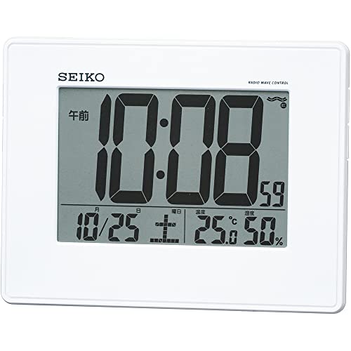 セイコー クロック 目覚まし時計 電波 デジタル 掛置兼用 カレンダー 温度 湿度 表示 大型画面 白 パール SQ770W SEIK 送料 無料