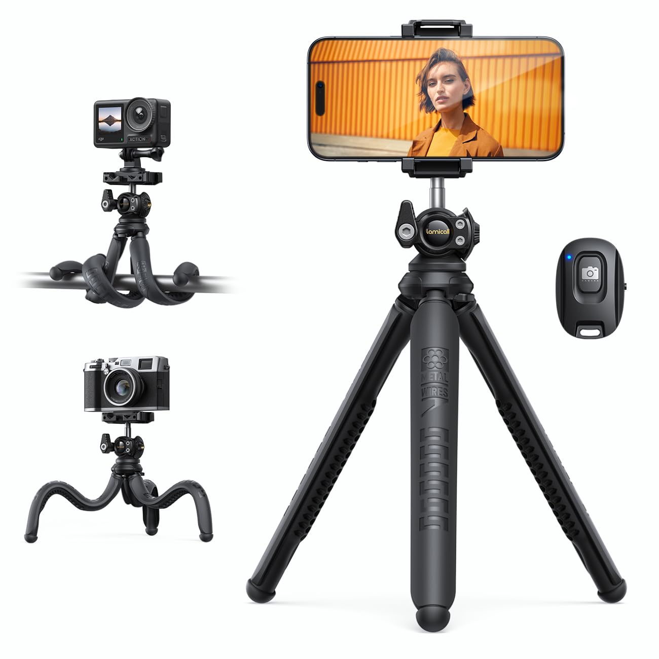 Rakuten - 多機能 3脚 くねくね スマホ 三脚 スタンド リモコン付き : ミニ 三脚 GoPro コンデジ 携帯 1/4インチネジ ビデオ 送料　無料