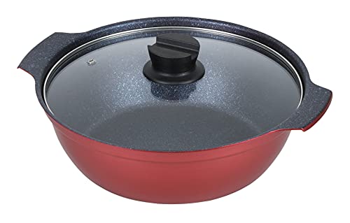 パール金属 焼付塗装 卓上鍋26cm 46人用ガラス蓋付 マーブルダイヤモンド加工 IH対応 鍋日和 HB5613 ブ..