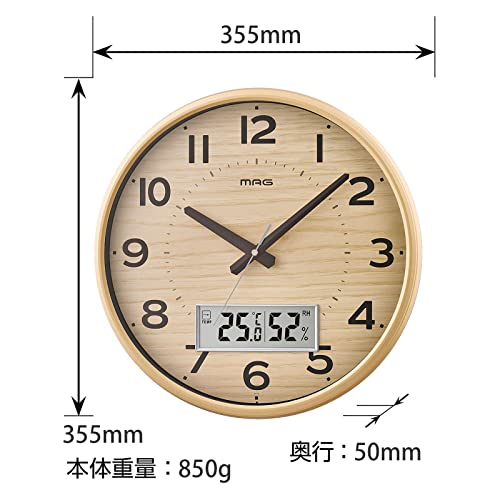 MAGマグ 掛け時計 電波時計 アナログ ゴーフル 温度 湿度 表示 夜間秒針停止機能付き ナチュラル W776NZ 送料 無料 [3]