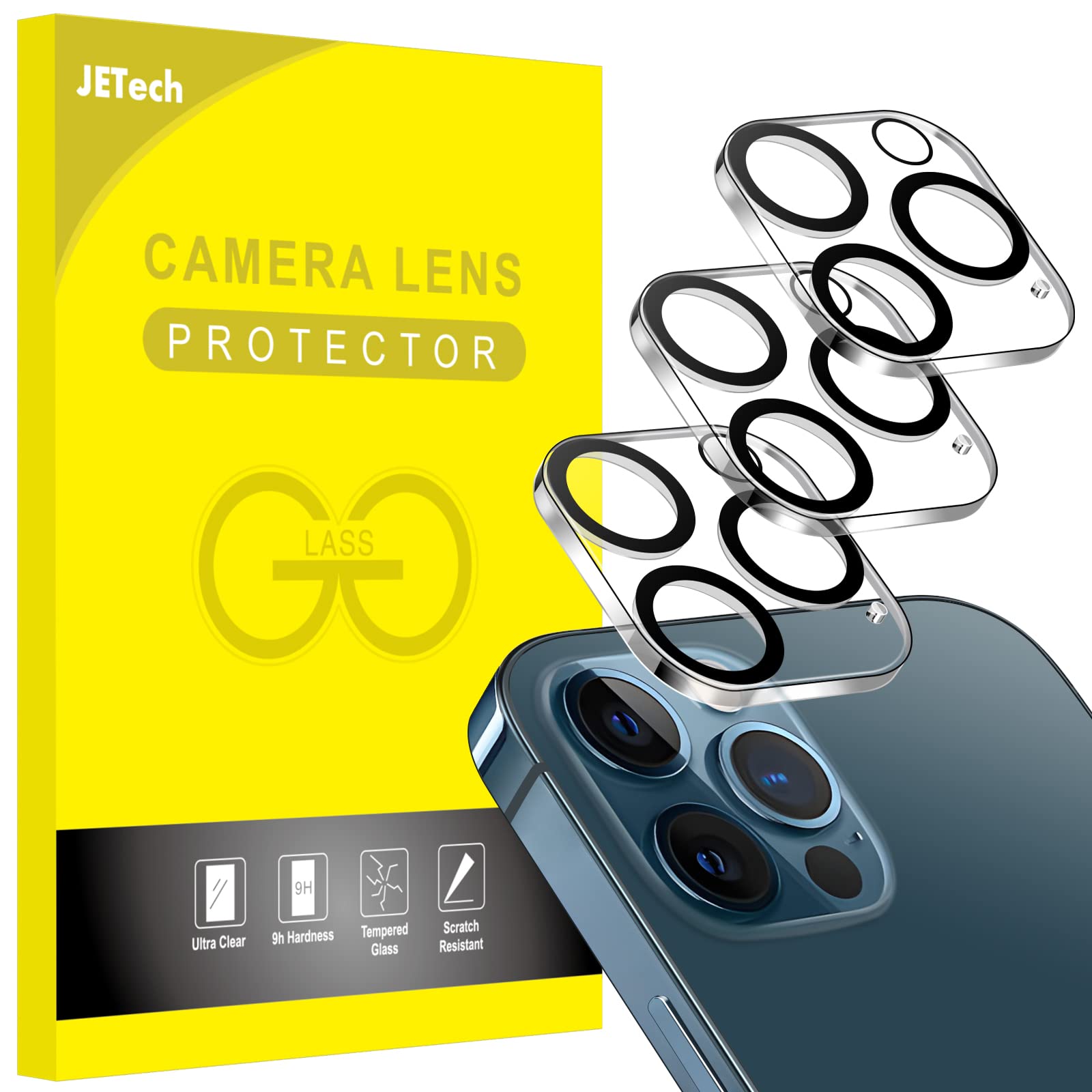 iPhone 12 Pro 6.1インチ用 カメラフィルム レンズ 9H強化ガラス 高透過率 傷つけ防止 夜景撮影に影響なし 3枚セ 送料　無料