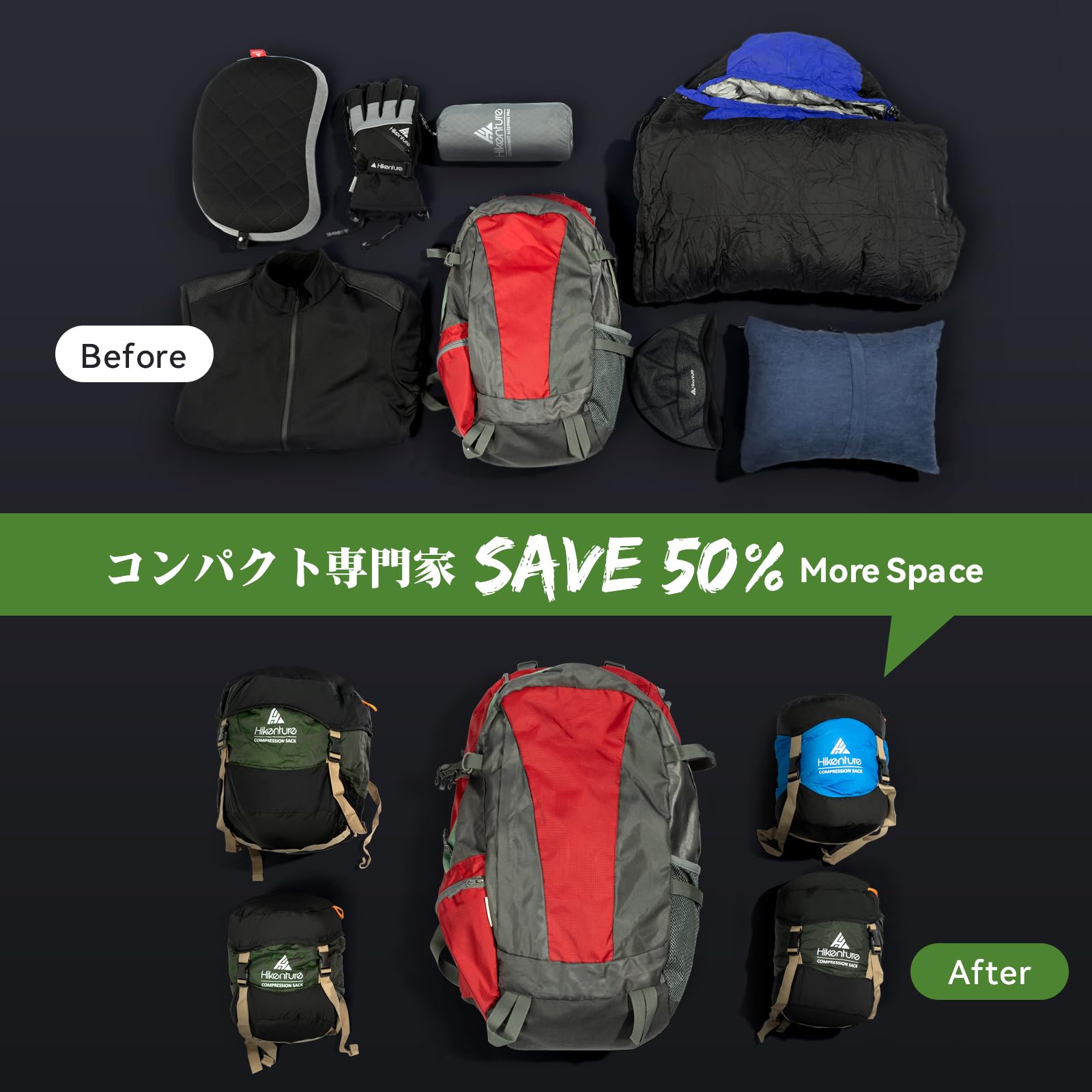 コンプレッションバッグ50%まで圧縮大容量30L/20L/14L/10L 高撥水 軽量 寝袋収納圧...