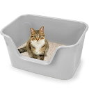 超大型猫用トイレ オープンタイプ 大きい猫 多猫 本体 簡単掃除 清潔 飛散防止 一体成形 幅54.5×奥41×高6.5c(グレーM)