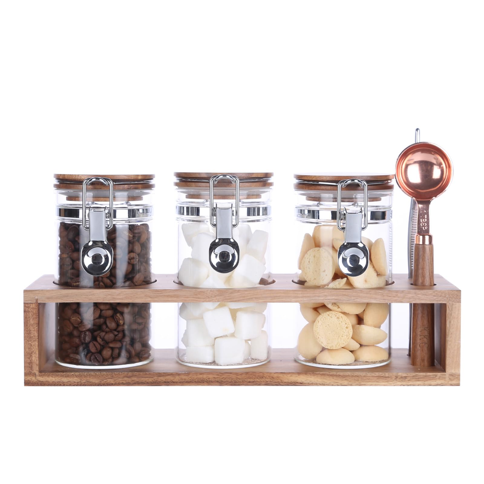 キャニスター ガラス 保存容器 密封びん 保存瓶 スプーン付き 400M インスタントコーヒー コーヒー豆 ココアの粉末 調味料や乾物 砂糖