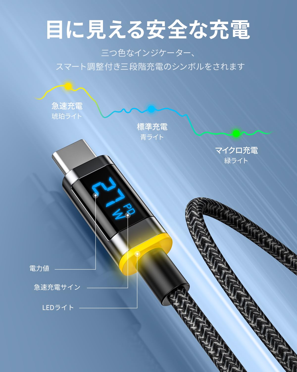AOH ihone 充電ケーブル ディスプレイ 表示 ナイロン ライトニングケーブル MFi認証/超高耐久ナイロン ihone 充電コード 1