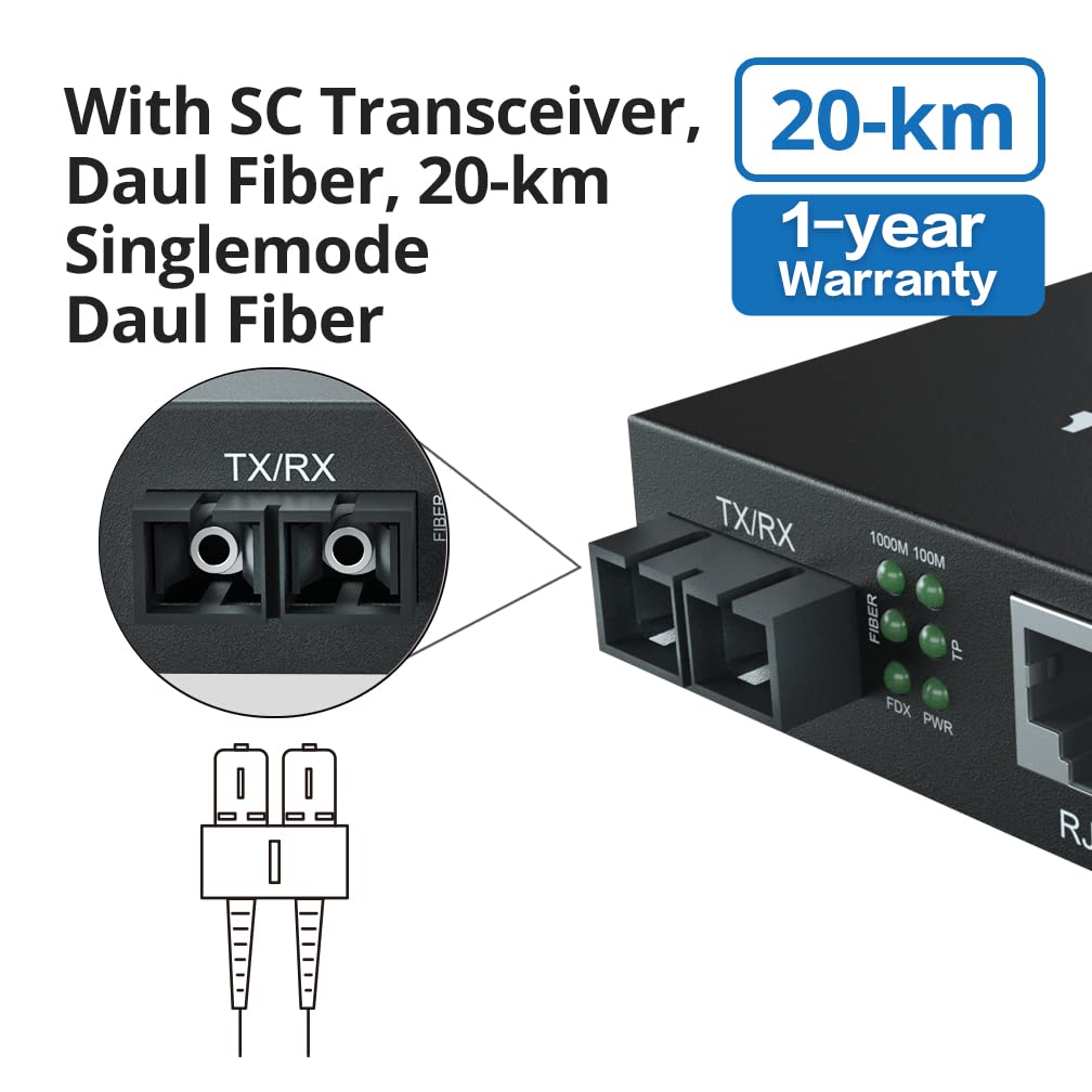 10Gtek ギガビット 光メディアコンバーター シングルモード デュアルポート 1.5Gb / s 1000BaseX to 10/100/1
