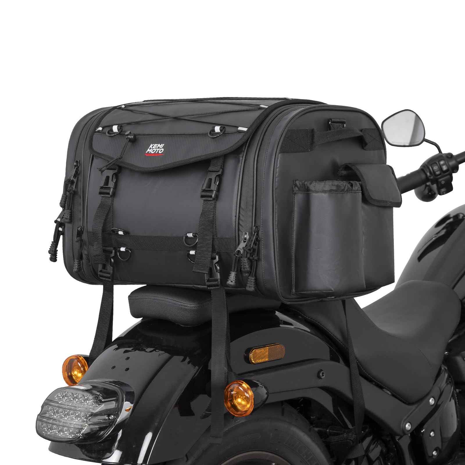 KEMMOO シートバッグ V防水素材 バイクシートバッグ 拡張機能あり 43 ツーリングバッグ レインカバー付き 全方位防水性 バイク リアバ