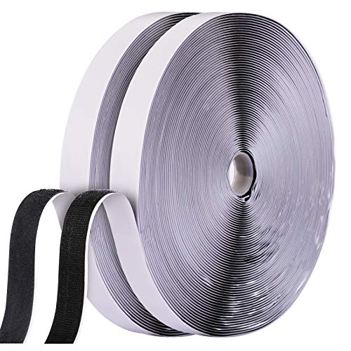 面ファスナー 超ロング オスメスセット 各5M×16 両面テープ付き ブラック マジック粘着テープ 網戸用 ..