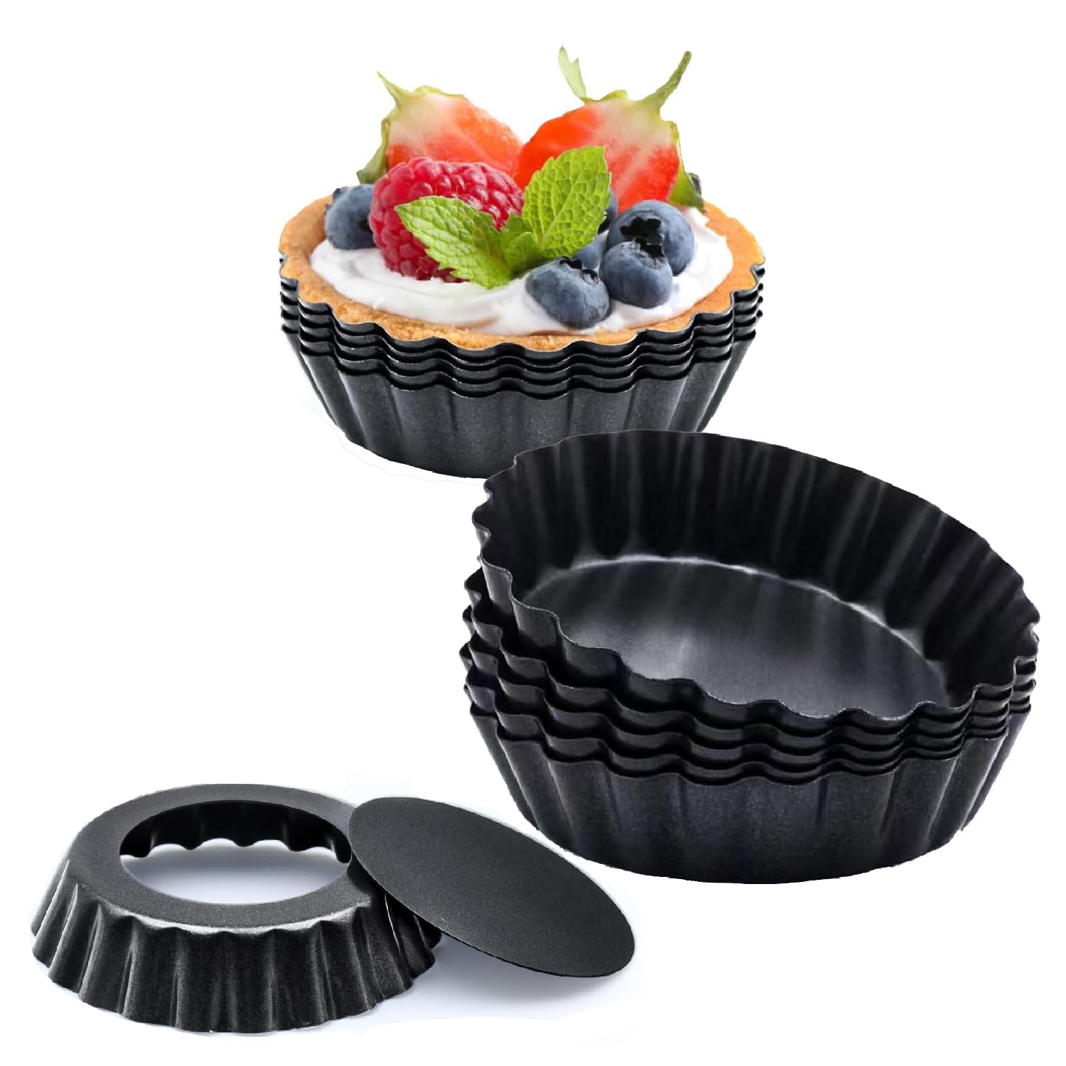 EVB タルト型 底取式 8c 炭素鋼 非粘着 繰り返し使え 焼き型 底取れ式 裏地付き型 お菓子用 円形 DY製..