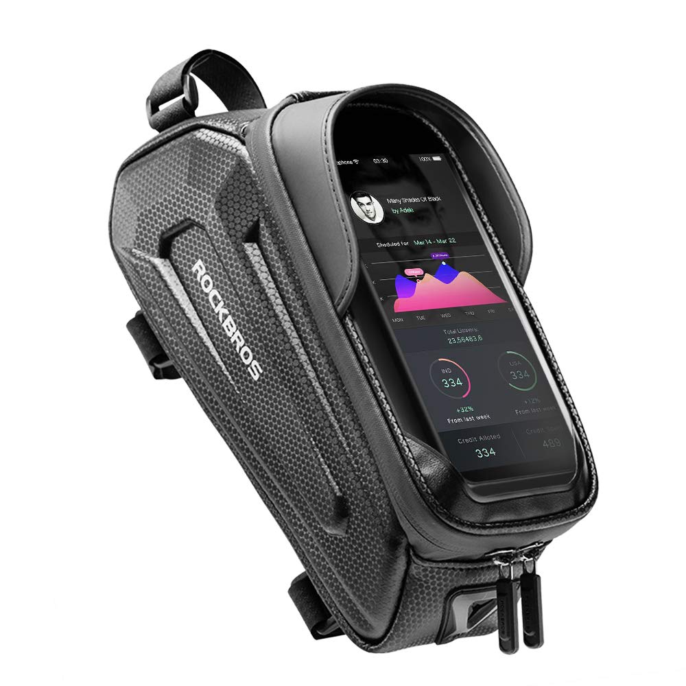 ROKBRO 自転車 バッグ トップチューブバッグ ロードバイク スマホホルダー 防水 フレームバッグ 6.8インチ対応 大型機も楽 大容量 U