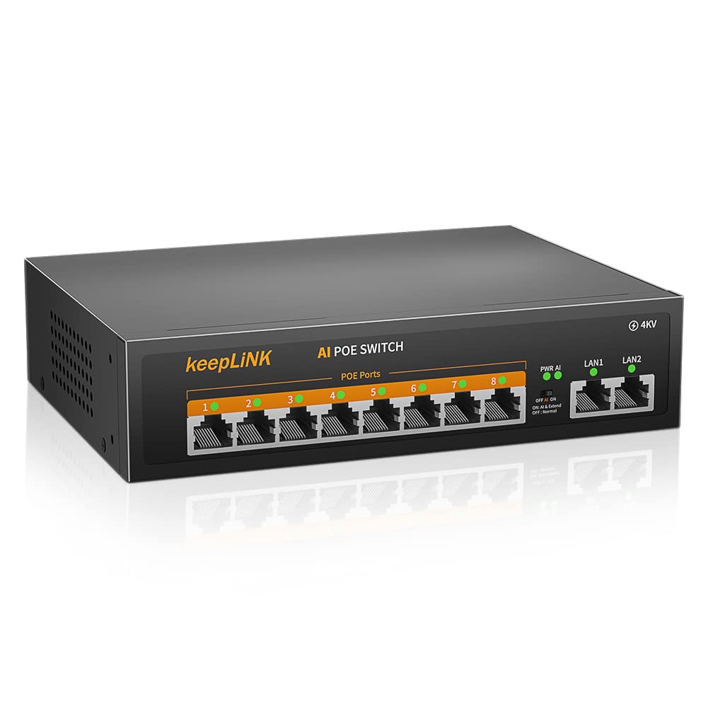 10ポート oE スイッチングハブ 10/100Mbps 8ポートoE+ 10W 静音ファンレス 金属筐体 省電力設計
