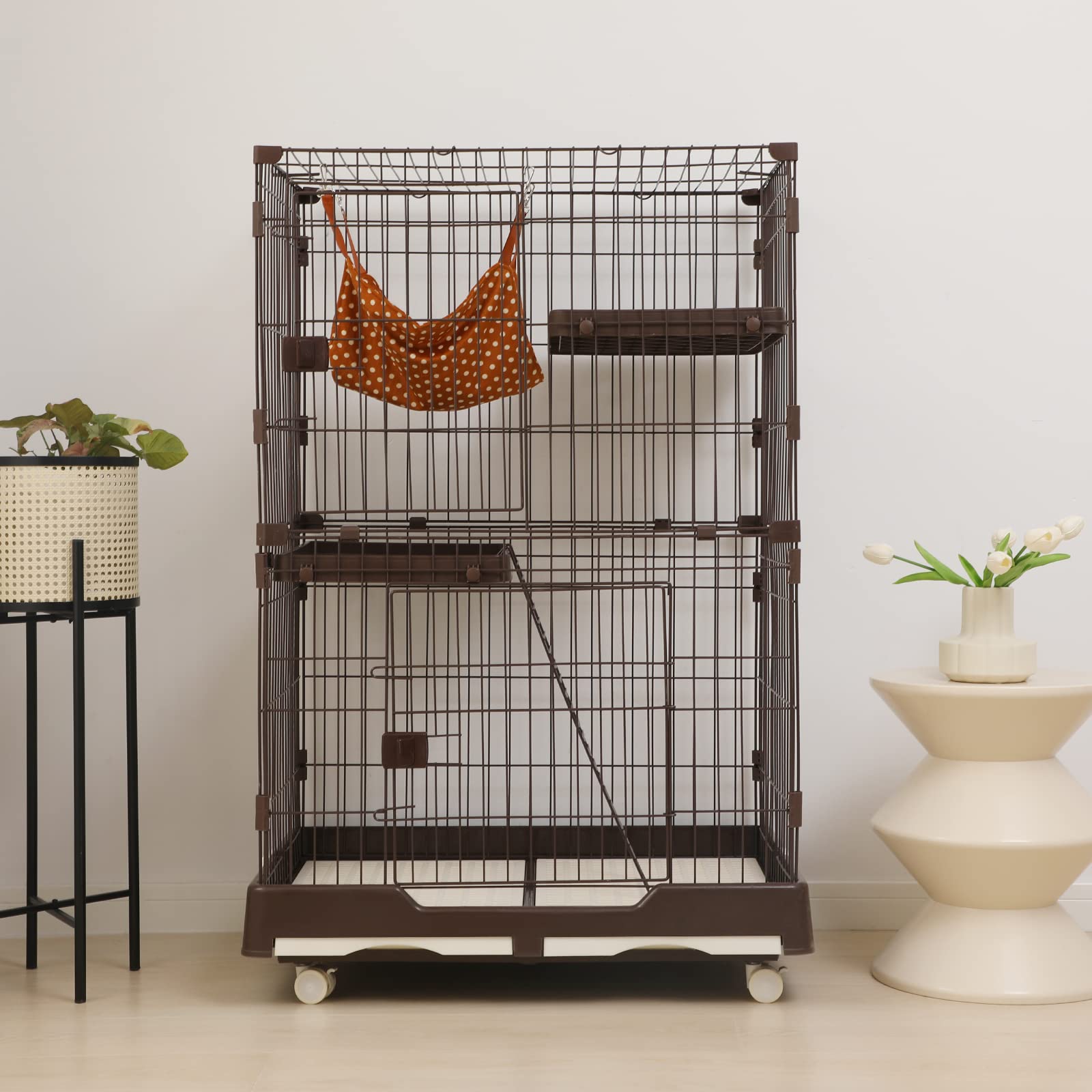 hinyev 猫 ケージ キャットケージ 猫ケージ ペットケージ 段 猫 ゲージ 8*57*14M キャスター付き ハンモック付き キャットケー