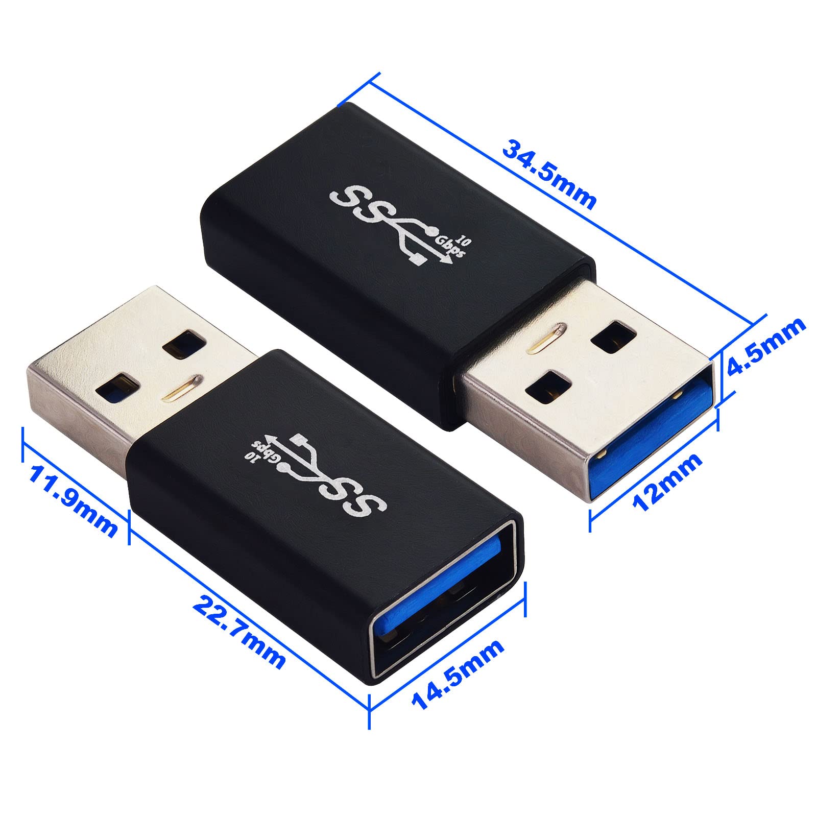 B A アダプター 10Gbps B3.1 Gen A オス to A メス変換コネクター アルミニウム合金材料 小型 軽量 延長電源データア