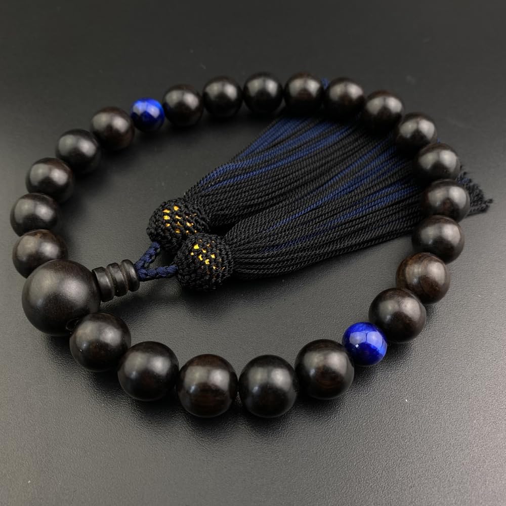WONDERFU O 妙｜蓮｜花 数珠 男性用 黒檀 黒オニキス 虎目石 玉 念珠 正絹色房 数珠袋付き 略式数珠 高級 数珠 葬儀 葬式 男性