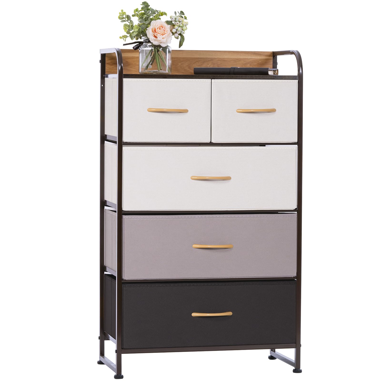 YNOHOME チェスト タンス 収納ボックス 布製 引き出し 一人暮らし おもちゃ 衣類収納 マルチ収納 転倒防止 低ホルム スリム 4段5杯