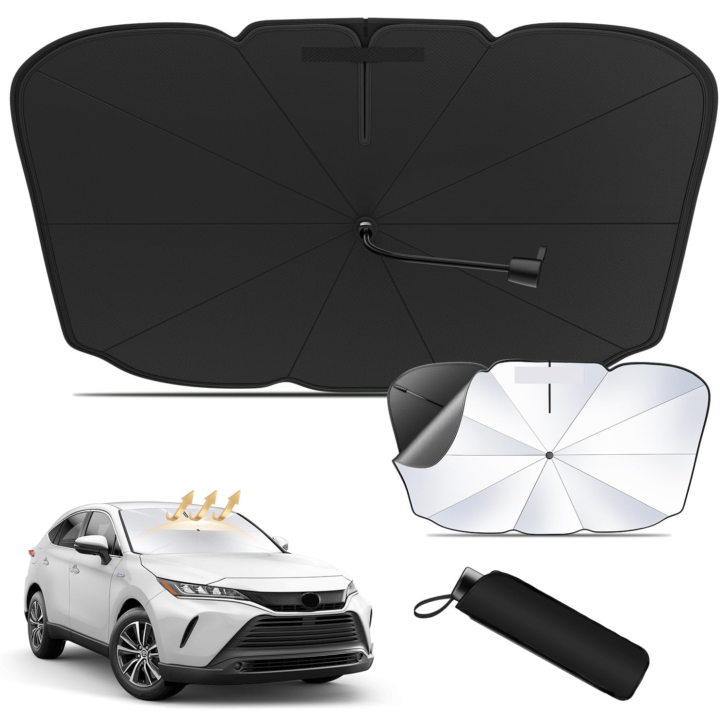 ガラスファイバ強化10傘骨＆二重構造ist 車用 サンシェード 傘 軽自動車 フロントガラス用 車用サンシェード 折り畳み式 パラソル シェード