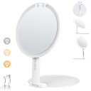 MUO 鏡 化粧鏡 折立鏡 卓上 ライト付き 女優ミラー 折立ミラー 3光色 無段階調光 色再現性R 95% HDミラー 角度は自由に調整どこ