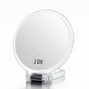 atifive 手鏡 拡大鏡 10倍 折りたたみ両面ハンドル付き化粧鏡 コンパクトミラー 10倍と等倍 卓上ミラー コンパクト 持ち運び便利 円