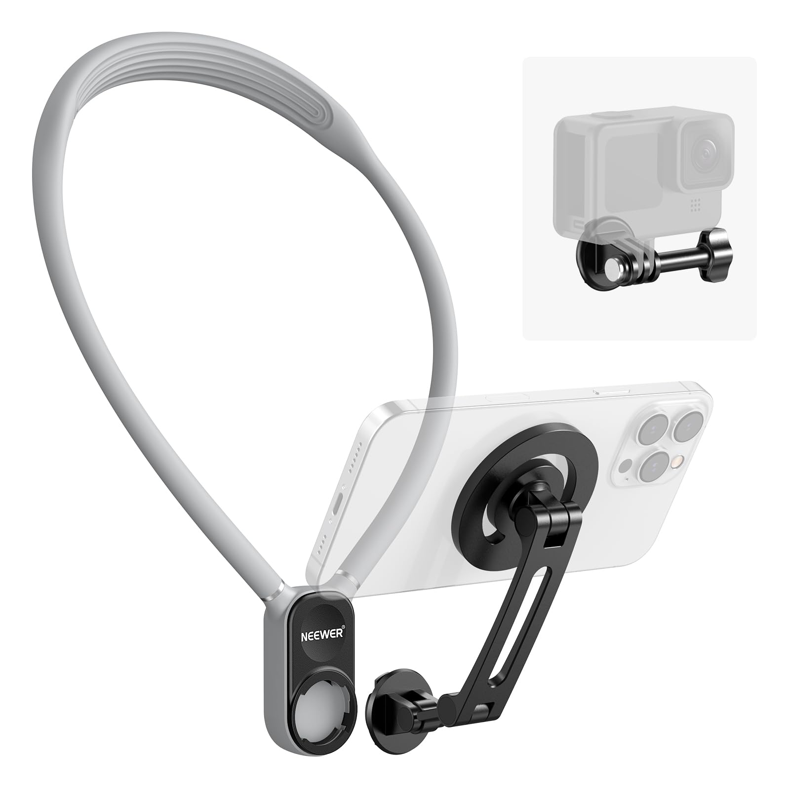 磁気 ネックレス式マウント カメラ首掛け ネックホルダー アクションカメラとスマホ用 落下防止 ハンズフリー コンパチブル ihone 15