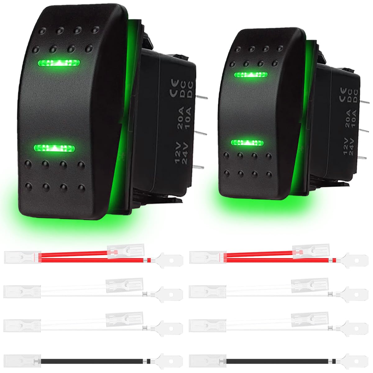 cs 刹那的なロッカー スイッチ トグル ONON 3 ポジション防水 D 1V/0A 4V/10A 7in DD 緑 ライト、海洋..