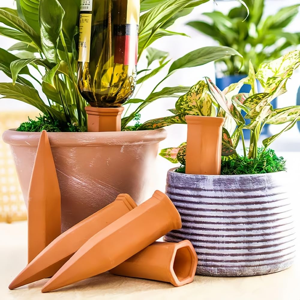 FANOYA 自動水やり器 植物 水やり 自動給水器 ペットボトル対応 陶器 簡単 挿すだけ 留守中も安心 鉢植え プランター4本セット