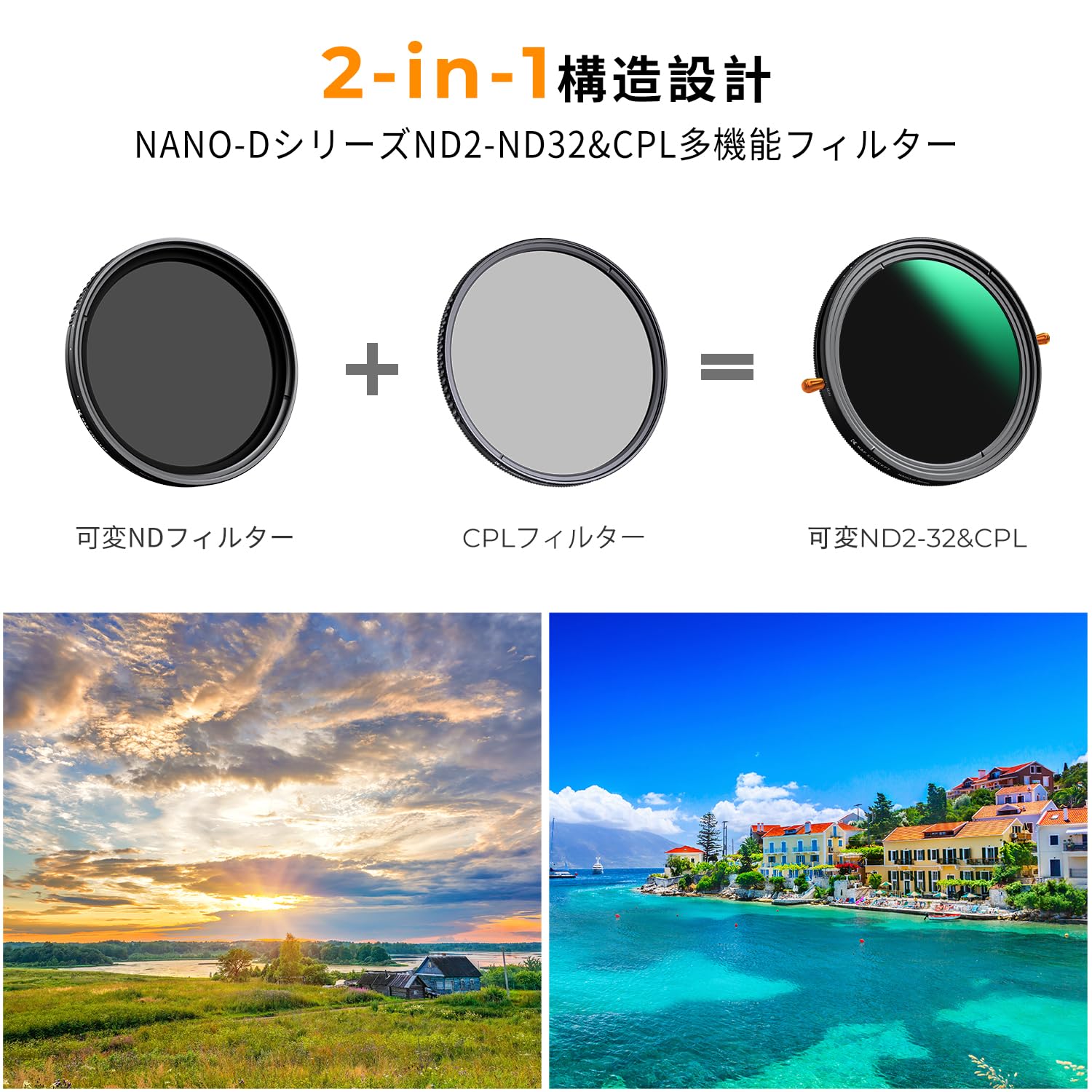 K&F 6 ND3&フィルター 多機能フィルター in1 一枚二役 減光+偏光効果 両面4層ナノ...