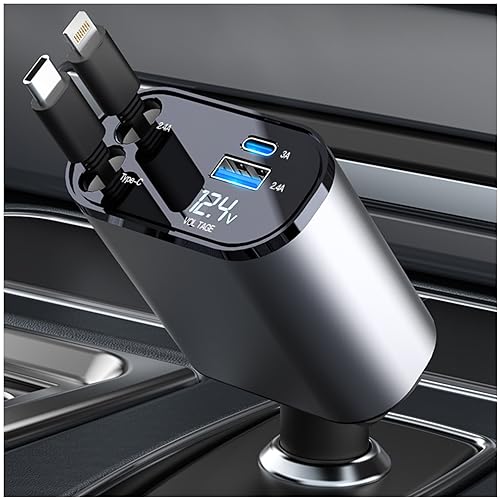 EKM車 充電器 シガーソケットsb巻き取り式カーチャージャー高速4ポートアダプター急速充電カーシガーライタープラグ、ihoneおよびypeポー