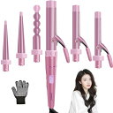 janelove ヘアアイロン 6イン1 カールアイロンセット 80℃−30℃ 16段階温度調節 30秒間急速加熱 ピンク コテ カールアイロン