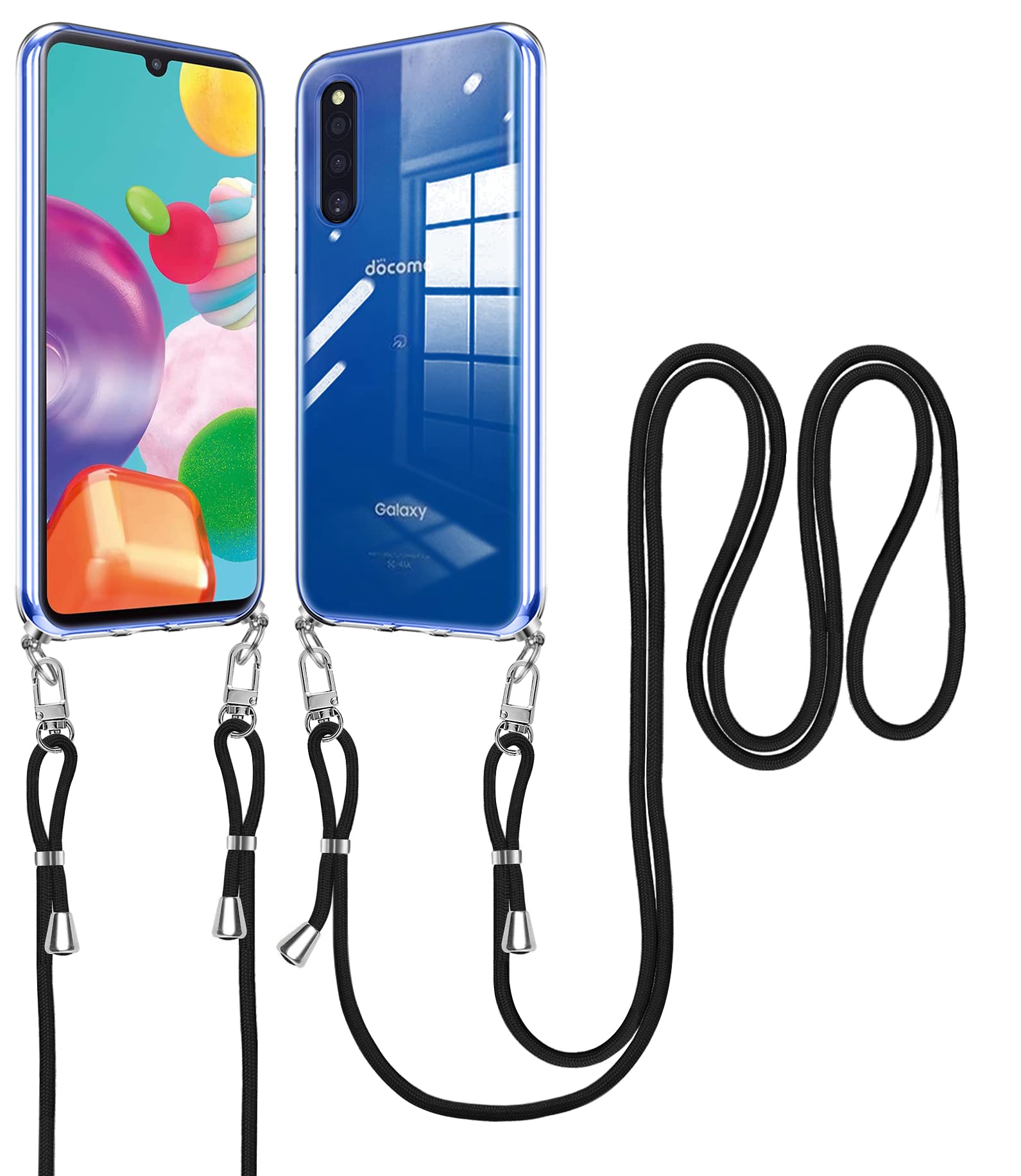 Rakuten - Galaxy A41 ケース クリア 41A スマホケース ショルダー V48 カバー 肩掛け 斜めかけ 縄掛けケース 縄掛け U ストラップ付