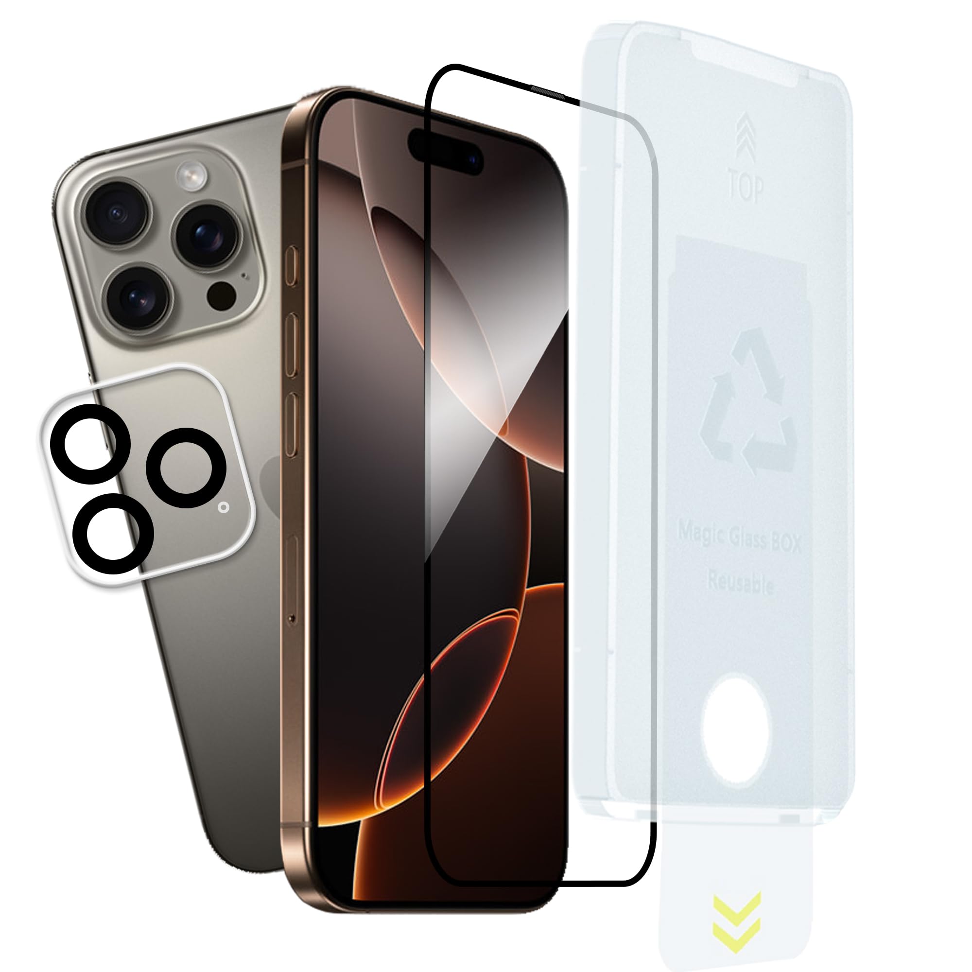 新型の自動除塵 ガイド枠付き 日本素材製 強化ガラス ihone16 ro Max 用 ガラスフィルム カメラフィル..