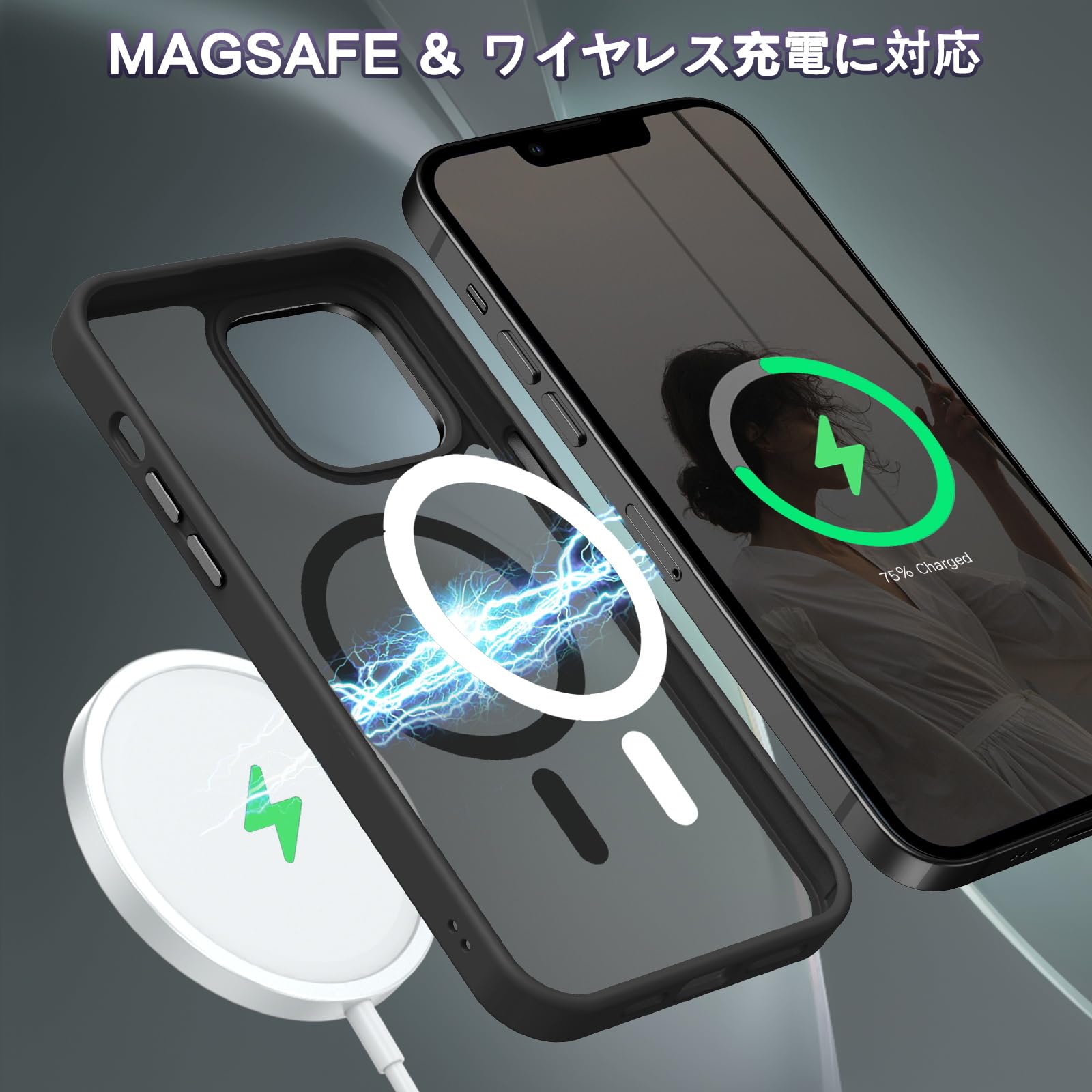 BENOBEN ihone 13ro ケース Maafe対応 ワイヤレス充電 マット 半透明 耐衝撃 米軍M規格 マグネット搭載 ストラップホー