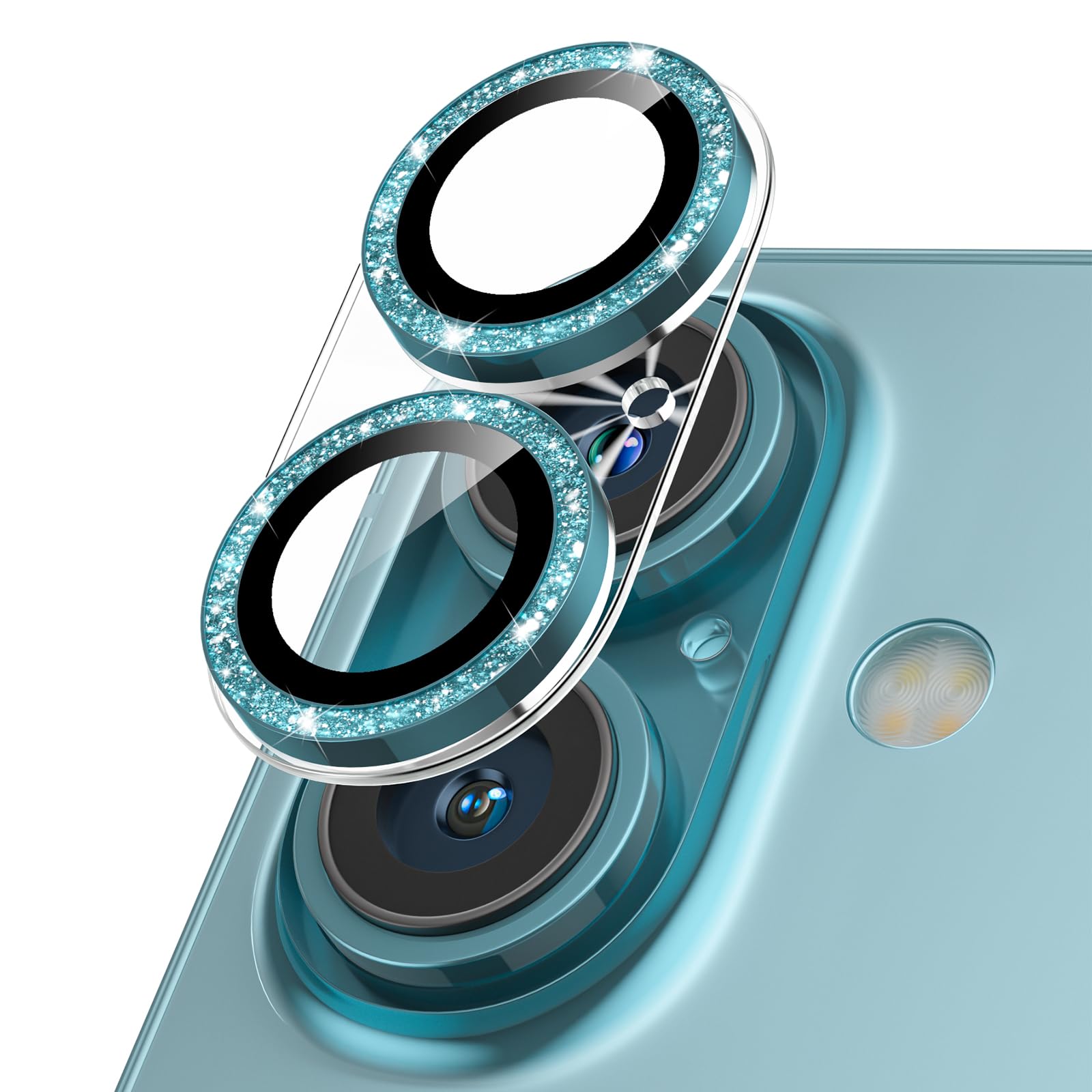 odick カメラフィルム ihone 16/16 s用 カメラカバー キラキラ 9H強化ガラス アルミ合金 アイフォン16/..