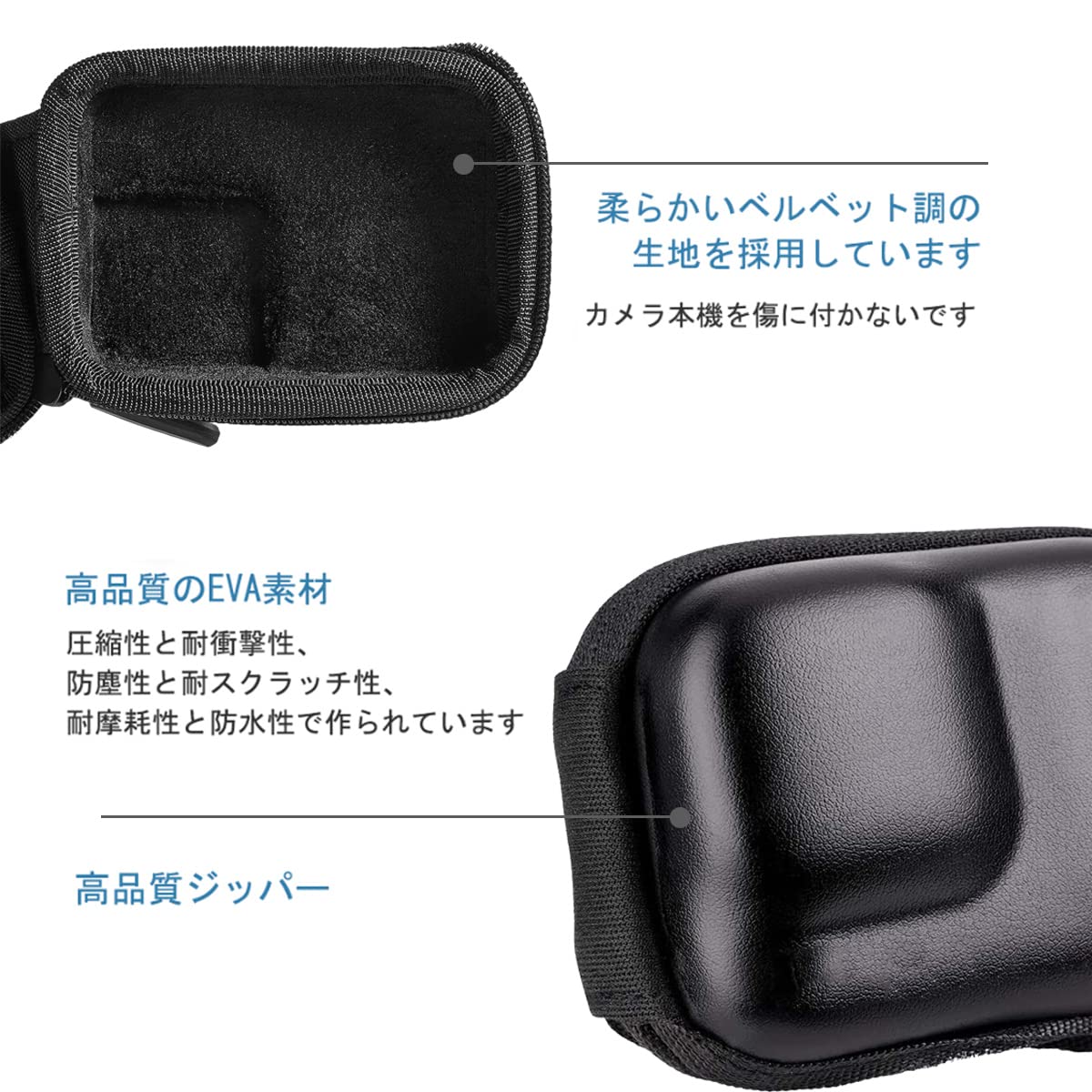 GoPro用 ミニ保護ケース カメラバッグ 9.3×7×3.8cm EVA 耐衝撃 ハーフオープンデザ...