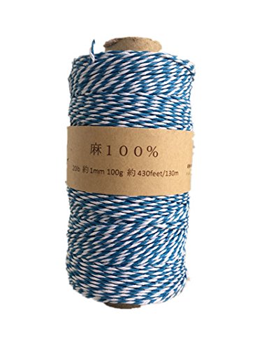HOWHemp twine麻紐1mm 100Hemp100% 130m巻 青と白Be/