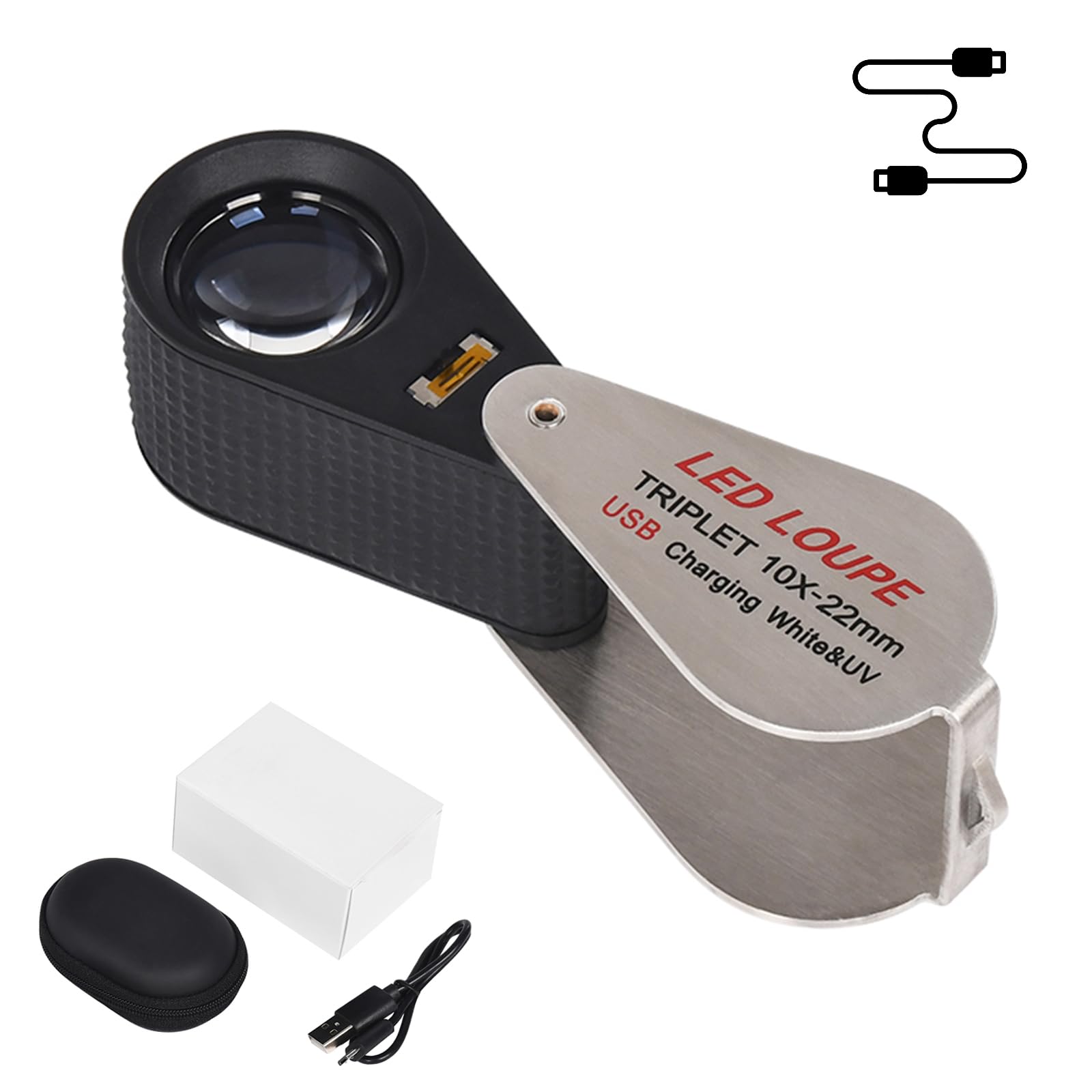 WOVE折りたたみ式 ルーペ 10倍 B充電式 手持ち拡大鏡 虫眼鏡トリプレットレンズ /UV ライト付き ルーペ..