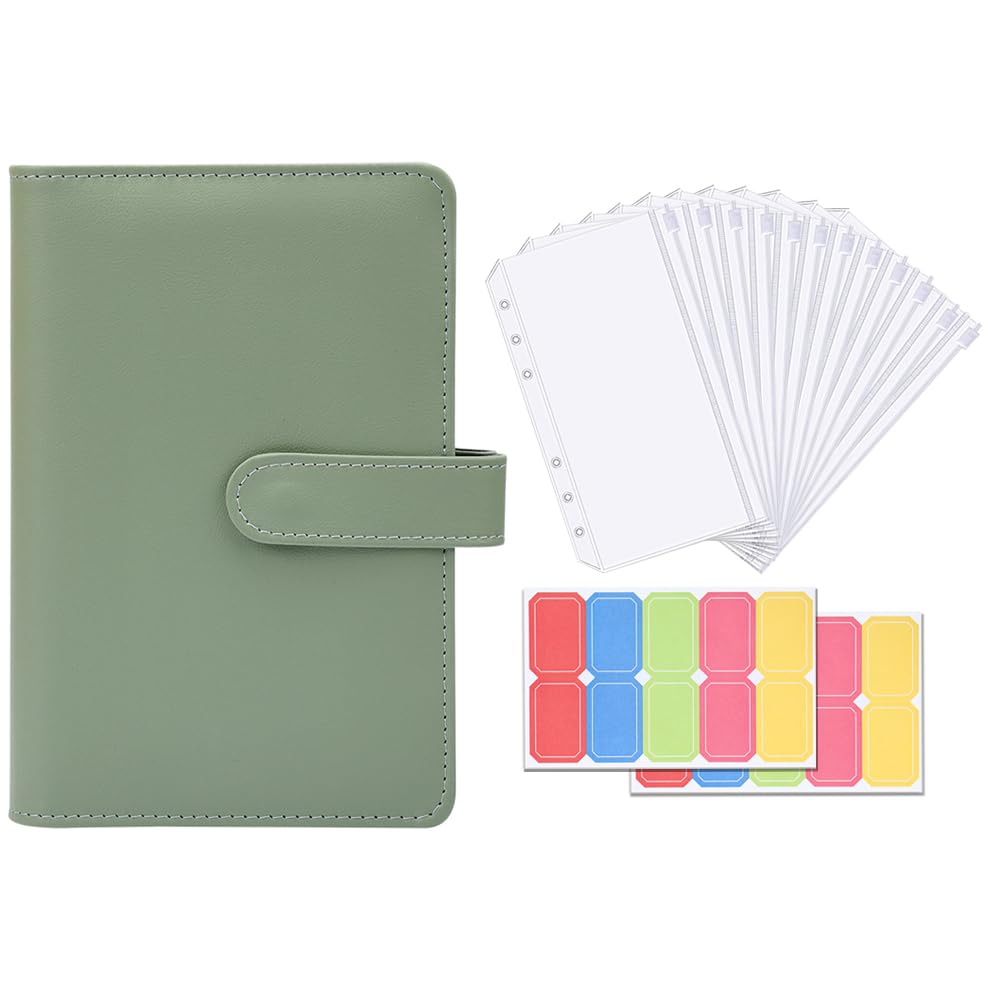 A6 バインダー 6穴 予算バインダー Uレザー ポケット12個付き ラベル付き便利セット 家計管理 お金管理 家計簿 書類・伝票・名刺・メモ