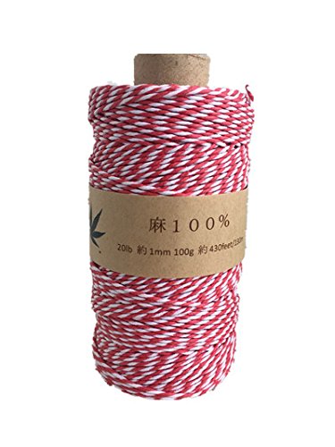 HOW1mm 100麻紐ヘンプ100% 130m巻 赤と白/