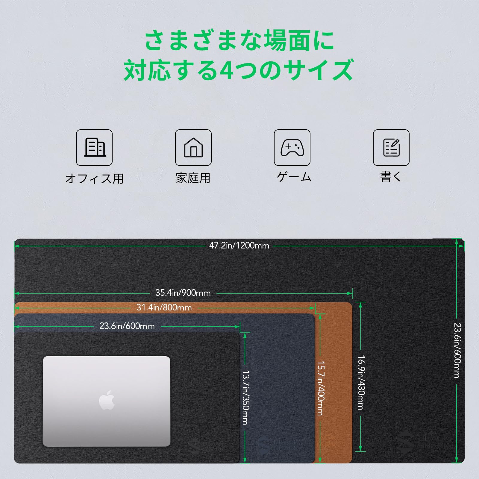 hark ノンスリップレザーデスクパッド、キーボードゲームマウスマット（800mm x400mm x 3mm）、大型デスクカバー、防水ライティ