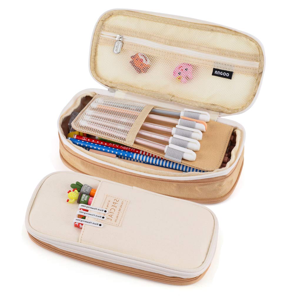 ペンケース ペンポーチ 筆箱 筆入れ デザイン 収縮でき 高校生 かわいい 中学生 人気 少女 女の子 シンプル コーヒー色