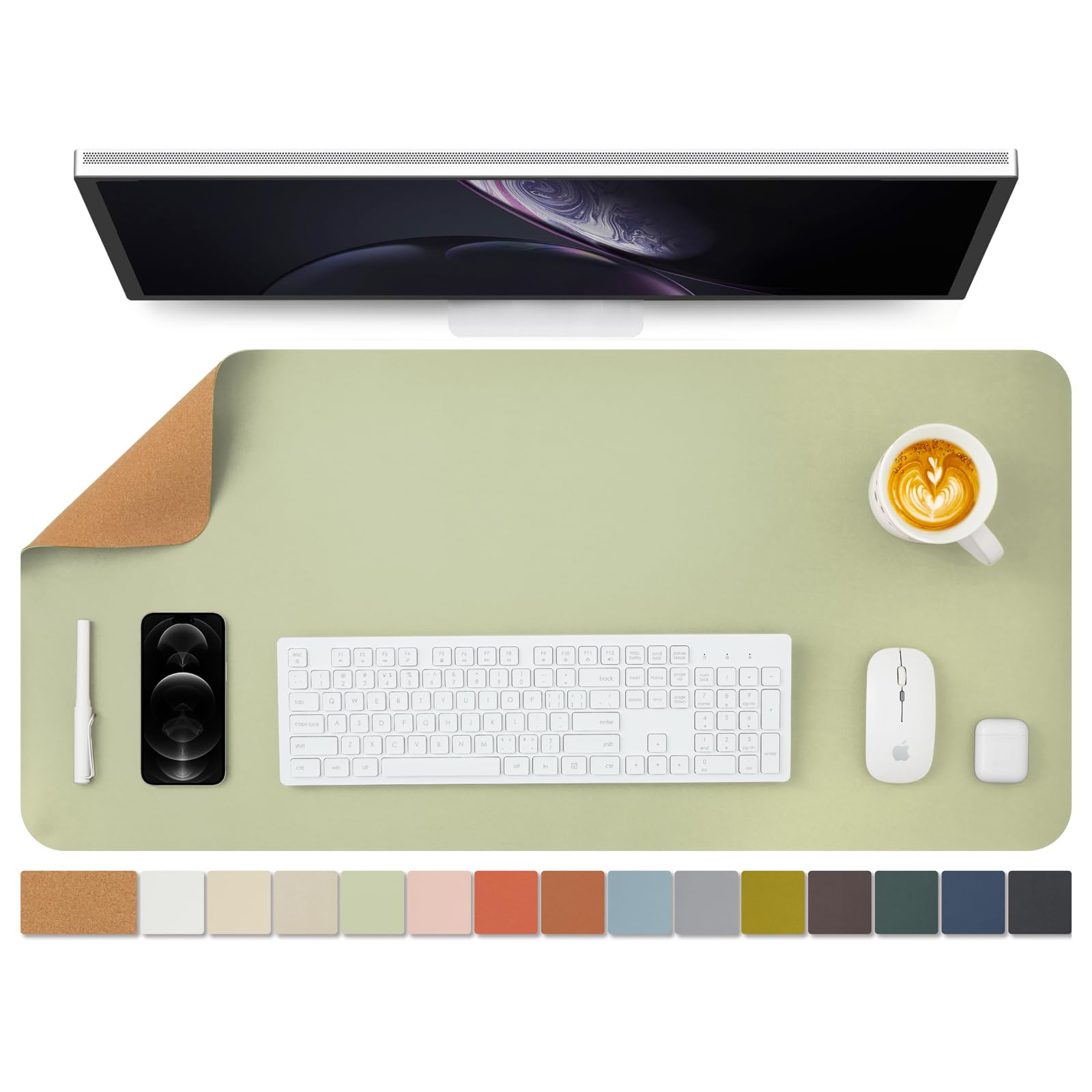 ナチュラルコルク &U両面デスクマット、大型マウスパッド、デスクプロテクター、防水キーボードマット..