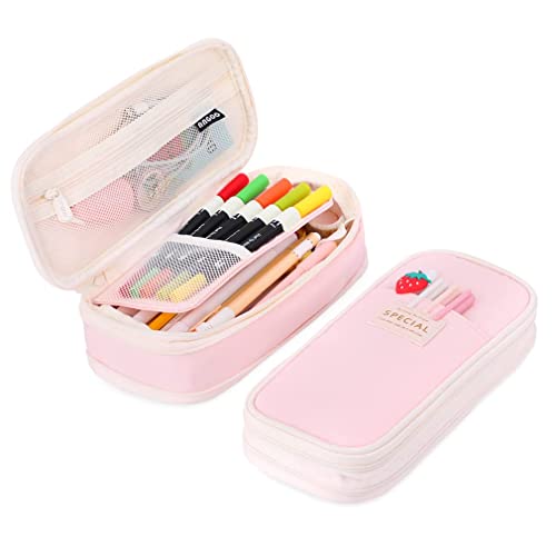 ペンケース ペンポーチ 筆箱 筆入れ デザイン 収縮でき 高校生 かわいい 中学生 人気 少女 女の子 シンプル ピンク1